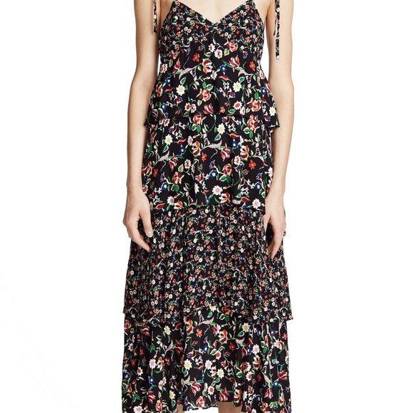 Club Monaco Suukyi Dress Tiered Floral Sz 0 - Picture 8 of 9